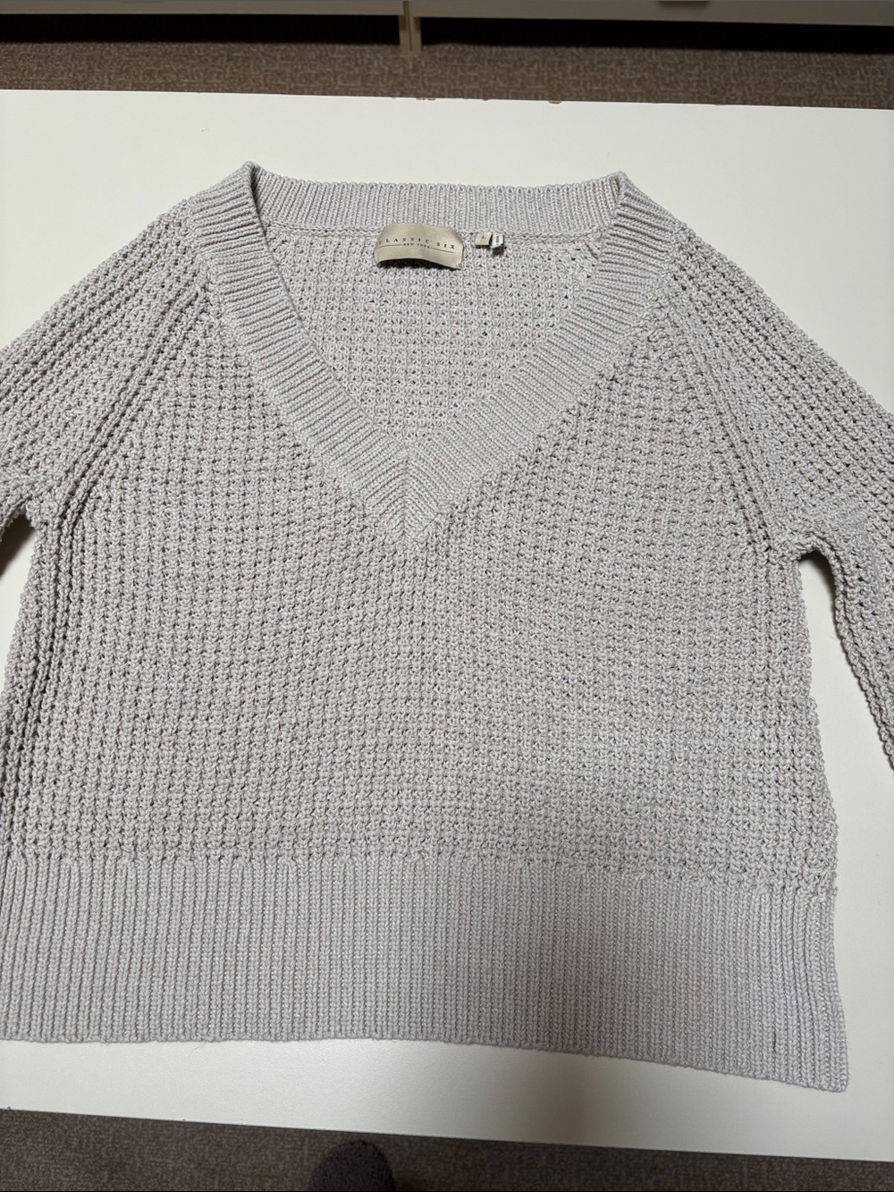 Light Gray V-Neck Textured Knit Sweater